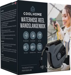 CoolHome - Wandslangenbox 20 Meter + 2 Meter - Tuinslang Met Haspel- Slangenhouder 180° Draaibaar - Tuinslanghaspel Zwart - Grijs -Tuingereedschap 1146x1200 5