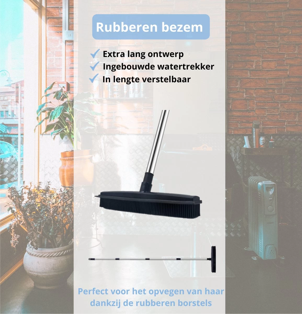 De Blaffende Kat 2 In 1 Rubberen Bezem – Bezem Binnen & Buiten – Vloerwisser Met Steel - Vloertrekker – Veger - Extra Lang 160cm 2 De Blaffende Kat 2 In 1 Rubberen Bezem – Bezem Binnen & Buiten – Vloerwisser Met Steel - Vloertrekker – Veger - Extra Lang 160cm - Afbeelding 2