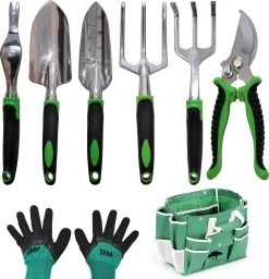 Djambo Tuingereedschap Set 8-delig Tuinsetje Met 15 Unieke Bamboe Plantetiketten In 1 Draagtas - Compleet Tuingereedschap Voor De Tuinliefhebbers