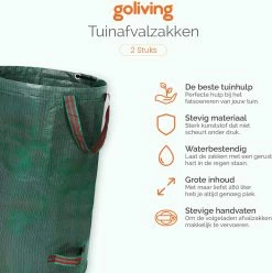 Goliving Tuinafvalzak - Set Van 2- Tuinafvalzakken Opvouwbaar - Tuinzak - Tuinafvalemmer - 2x 280 Liter - Groen -Tuingereedschap 1195x1200