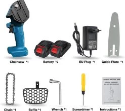 Merkloos Mini Accu Kettingzaag - 4 Inch Elektrische Boomzaag - Handkettingzaag - Met 2 Accu En 1 Oplader - Voor Tuinboom Ranch Bomen Snijden Hout- Blauw -Tuingereedschap 1200x1062 2