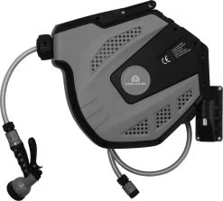 CoolHome Wandslangenbox 15 Meter + 1,5 Meter - Tuinslang Met Haspel- Slangenhouder 180° Draaibaar - Tuinslanghaspel Zwart - Grijs