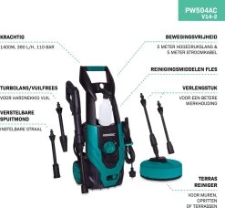 VONROC Hogedrukreiniger V14-2 - 1400W – 110 Bar – 390 L/h – Incl. 5m Slang, Reinigingsmiddelen Flesje, Terrasreiniger En Meer -Tuingereedschap 1200x1110 2