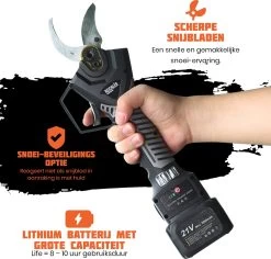 Reichlër® Elektrische Snoeischaar - 40 Mm Snijdiameter - 2x Accu - Anti-cut Functie - Heggenschaar - Takkenschaar - Zwart -Tuingereedschap 1200x1145