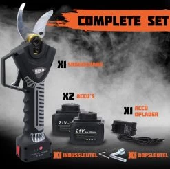 Reichlër® Elektrische Snoeischaar - 40 Mm Snijdiameter - 2x Accu - Anti-cut Functie - Heggenschaar - Takkenschaar - Zwart -Tuingereedschap 1200x1195