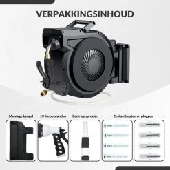 Buxibo - Wandslangenbox 20 Meter + 2 Meter - Tuinslang Met Haspel - 9 Sproei Standen - Slangenhouder 180° Draaibaar - Tuinslanghaspel Zwart+ Gratis Sproeier - Zwart -Tuingereedschap 1200x1200 1073