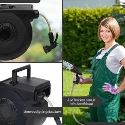 Buxibo - Wandslangenbox 20 Meter + 2 Meter - Tuinslang Met Haspel - 9 Sproei Standen - Slangenhouder 180° Draaibaar - Tuinslanghaspel Zwart+ Gratis Sproeier - Zwart -Tuingereedschap 1200x1200 1075