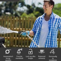 Buxibo - Wandslangenbox 20 Meter + 2 Meter - Tuinslang Met Haspel - 9 Sproei Standen - Slangenhouder 180° Draaibaar - Tuinslanghaspel Zwart+ Gratis Sproeier - Zwart -Tuingereedschap 1200x1200 1079