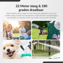 Buxibo - Wandslangenbox 20 Meter + 2 Meter - Tuinslang Met Haspel - 9 Sproei Standen - Slangenhouder 180° Draaibaar - Tuinslanghaspel Zwart+ Gratis Sproeier - Zwart -Tuingereedschap 1200x1200 1080