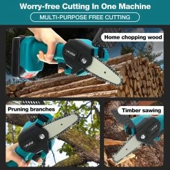 Merkloos Mini Accu Kettingzaag - 4 Inch Elektrische Boomzaag - Handkettingzaag - Met 2 Accu En 1 Oplader - Voor Tuinboom Ranch Bomen Snijden Hout- Blauw -Tuingereedschap 1200x1200 601