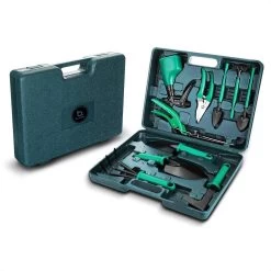 Tuinierset 10 Delig Met Complete Gereedschapskoffer Set Inclusief Tuinschaar, Handschep, Handhark, Plantenspuit, Haakvormige Voegenkrabber, Bloemenschepje, Bloemenschaar, Grasschaar En Heggenschaar