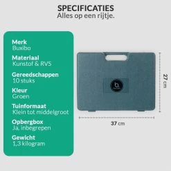 Tuinierset 10 Delig Met Complete Gereedschapskoffer Set Inclusief Tuinschaar, Handschep, Handhark, Plantenspuit, Haakvormige Voegenkrabber, Bloemenschepje, Bloemenschaar, Grasschaar En Heggenschaar -Tuingereedschap 1200x1200 808