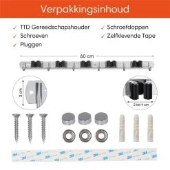 TTD Premium XXL Bezemhouder En Gereedschapsrek - Opslag Van Gereedschap - Opslag Van Schoonmaakspullen - Tuingereedschap - Klussen - RVS - Zwart -Tuingereedschap 1200x1200 833
