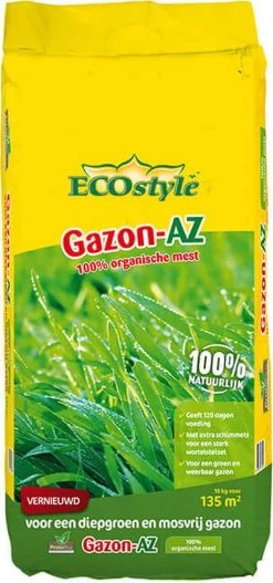 ECOstyle Gazon AZ Organische Gazonmest – Voor Diepgroen En Sterk Gazon – Geeft Tot 120 Dagen Voeding – Werkt Tegen Mos - 265 M² - 20 KG -Tuingereedschap 562x1200 1