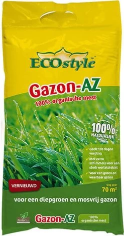 ECOstyle Gazon AZ Organische Gazonmest – Voor Diepgroen En Sterk Gazon – Geeft Tot 120 Dagen Voeding – Werkt Tegen Mos - 265 M² - 20 KG -Tuingereedschap 629x1200 1