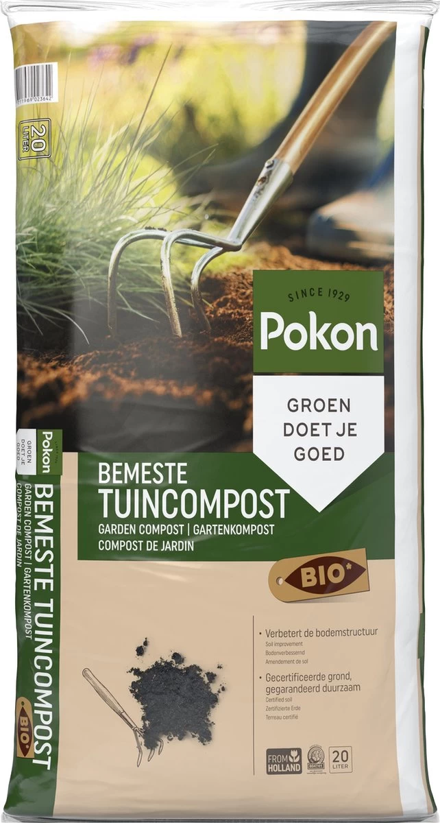 Pokon Bio Bemeste Tuincompost - 20l - Bodemverbeteraar - Geschikt Voor Ophoging En Aanplanten 1 Pokon Bio Bemeste Tuincompost - 20l - Bodemverbeteraar - Geschikt Voor Ophoging En Aanplanten
