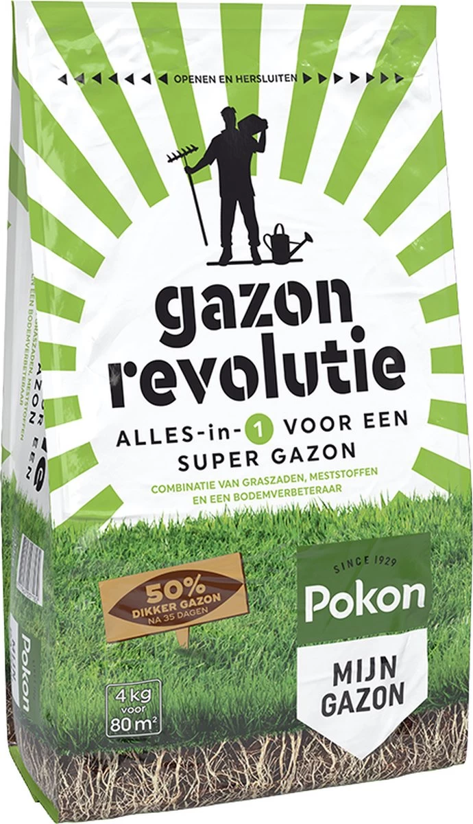 Pokon Gazon Revolutie - 4kg - Gazonmest / Graszaad / Bodemverbeteraar - Geschikt Voor 80m² - Binnen 15 Dagen Resultaat 1 Pokon Gazon Revolutie - 4kg - Gazonmest / Graszaad / Bodemverbeteraar - Geschikt Voor 80m² - Binnen 15 Dagen Resultaat