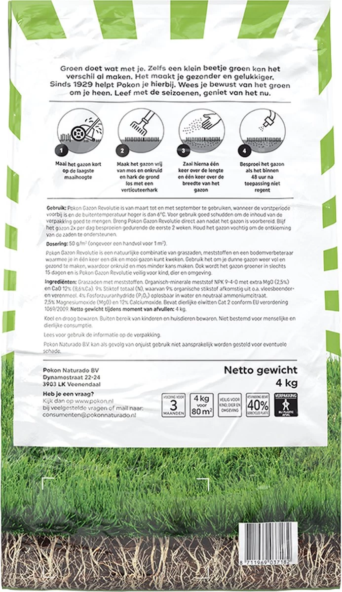 Pokon Gazon Revolutie - 4kg - Gazonmest / Graszaad / Bodemverbeteraar - Geschikt Voor 80m² - Binnen 15 Dagen Resultaat 5 Pokon Gazon Revolutie - 4kg - Gazonmest / Graszaad / Bodemverbeteraar - Geschikt Voor 80m² - Binnen 15 Dagen Resultaat - Afbeelding 5