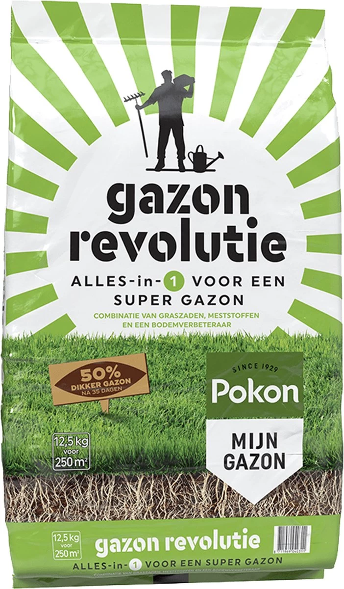 Pokon Gazon Revolutie - 12,5kg - Gazonmest / Graszaad / Bodemverbeteraar - Geschikt Voor 250m² - Binnen 15 Dagen Resultaat 7 Pokon Gazon Revolutie - 12,5kg - Gazonmest / Graszaad / Bodemverbeteraar - Geschikt Voor 250m² - Binnen 15 Dagen Resultaat - Afbeelding 7