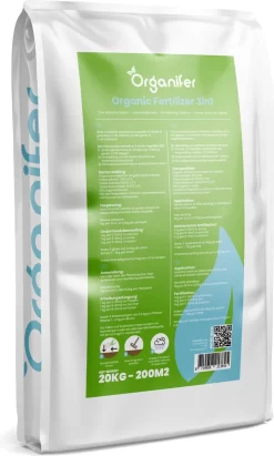 Koemestkorrels 3in1 (20Kg Voor 200m2) Allround Organische Meststof - Direct Opneembare Voeding - Langdurige Werking > 120 Dagen - Geurloos - Verbeterd Bodem - Lavameel Toevoeging - Versterkt Gras En Planten - Organifer