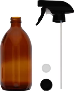QUVIO Sprayfles - Spuitfles - Plantenspuit - Schoonmaak Spuit - Huishoudspray - Leeg/Hervulbaar - Kamerspray - Allesreiniger - Glazen Sprayflacon - Waterspuit - Kappersspuit - 500 Ml - Glas - Bruin - Zwart -Tuingereedschap 969x1200 9